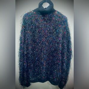 Women’s Vintage Oversized Mohair Blend Fuzzy Sweater Multicolored Yarn Speckles